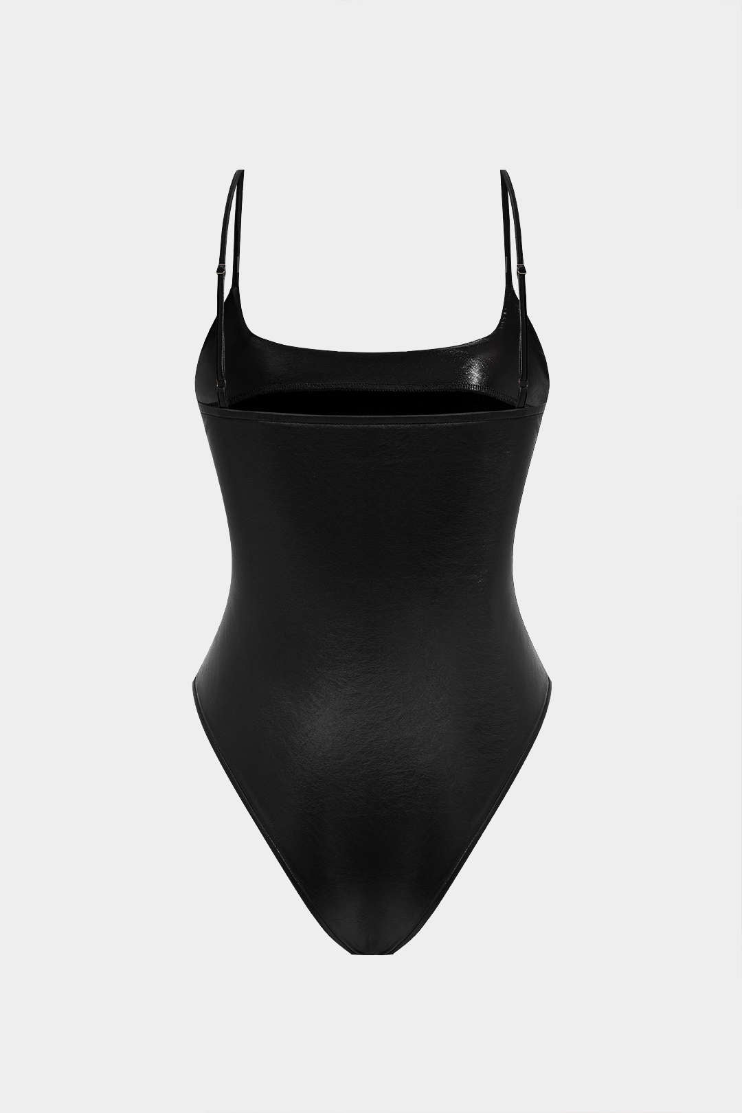 Basic Solid Faux Leather Sleeveless Bodysuit
