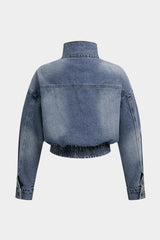Denim Mock Neck Shirred Outerwear
