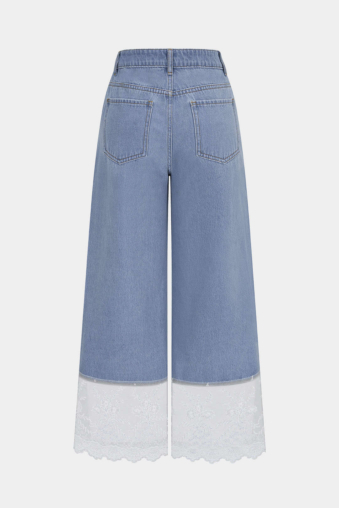 Denim Patchwork Lace Trim Pocket Jeans