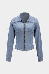 Denim Lapel Zipper Outerwear
