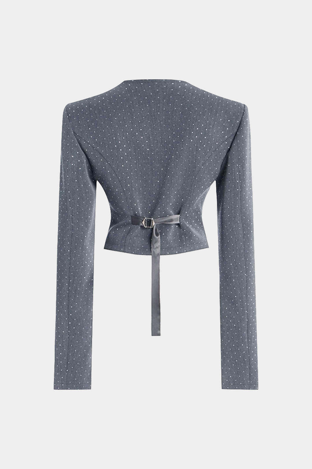 Diamond Print Zipper Belted Long-Sleeve Top