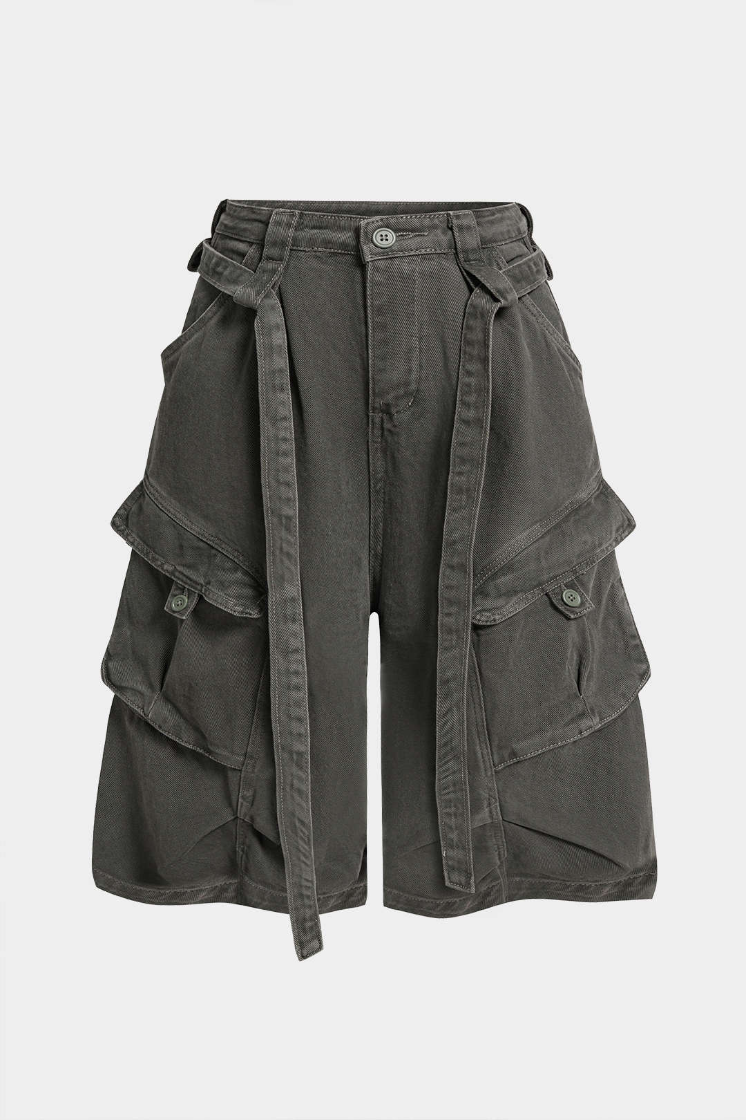 Denim Belted Pocket Shorts