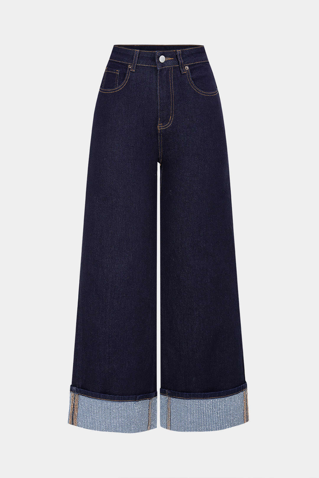 Denim Rhinestone Decor Zipper Straight Jeans