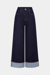 Denim Rhinestone Decor Zipper Straight Jeans
