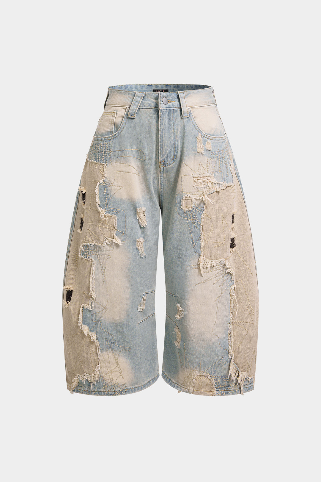 Denim Asymmetrical Frayed Seamdetail High Waist Shorts