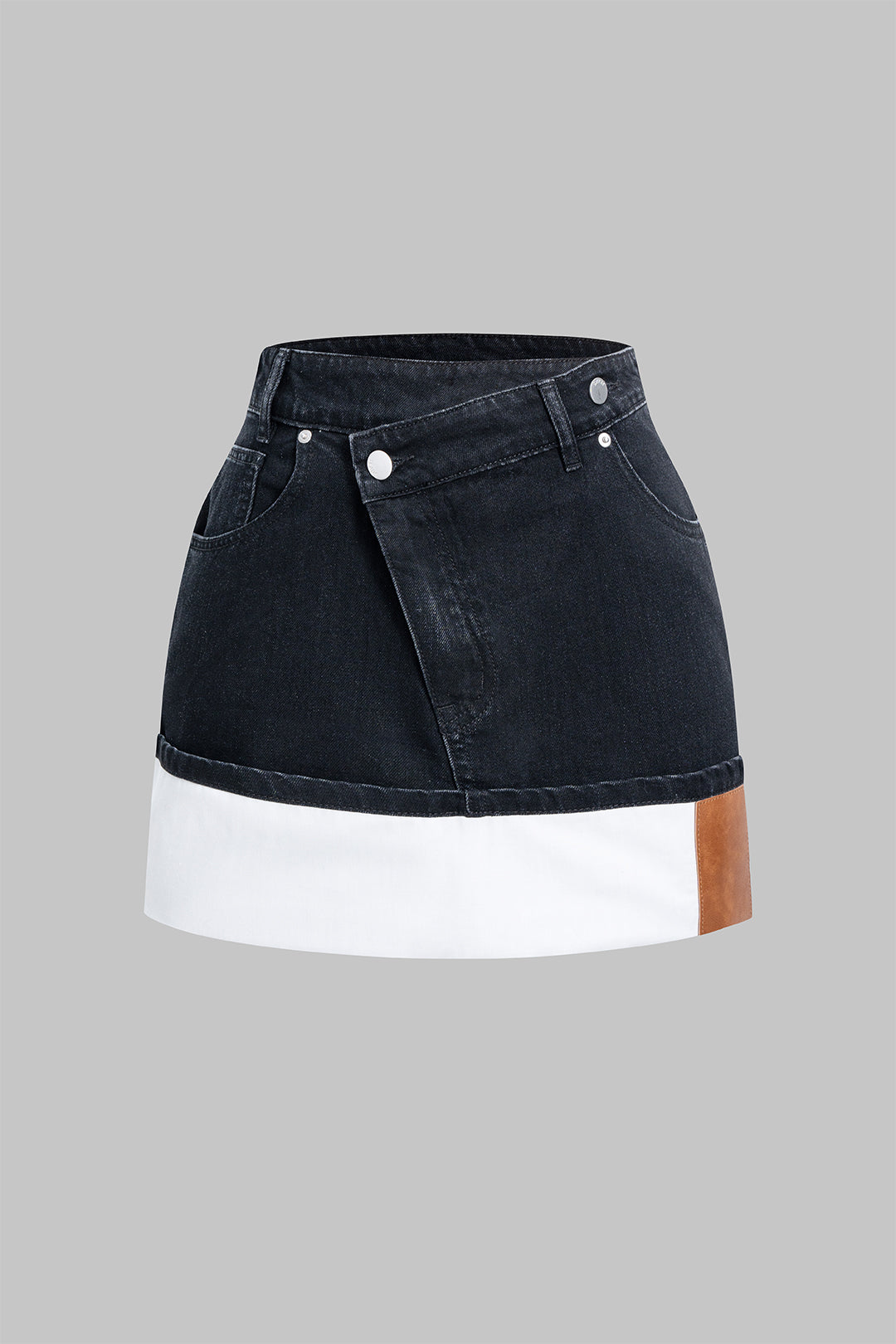 Denim Asymmetrical Patchwork Zipper Skirt