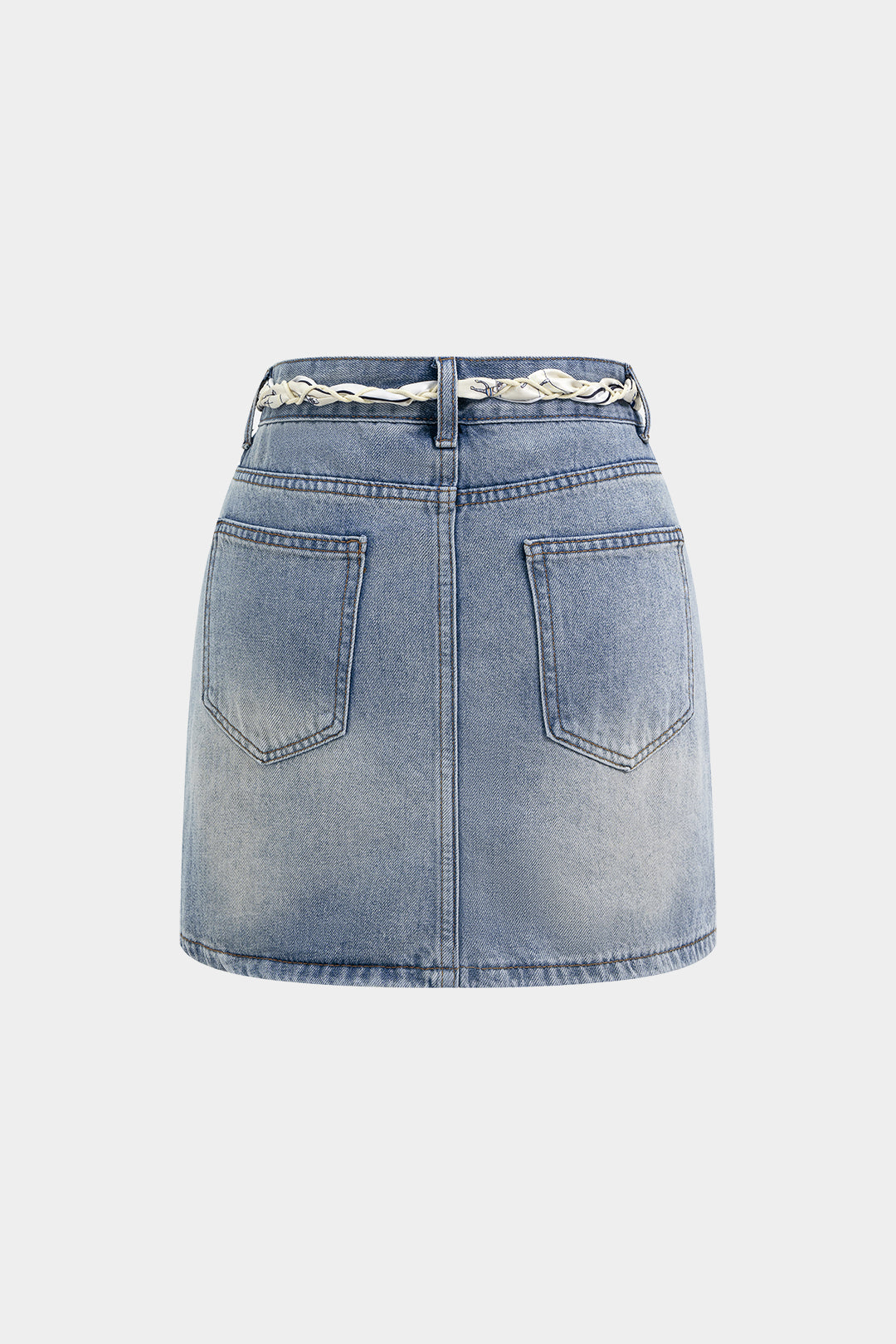 Denim Belted Beaded Skirt