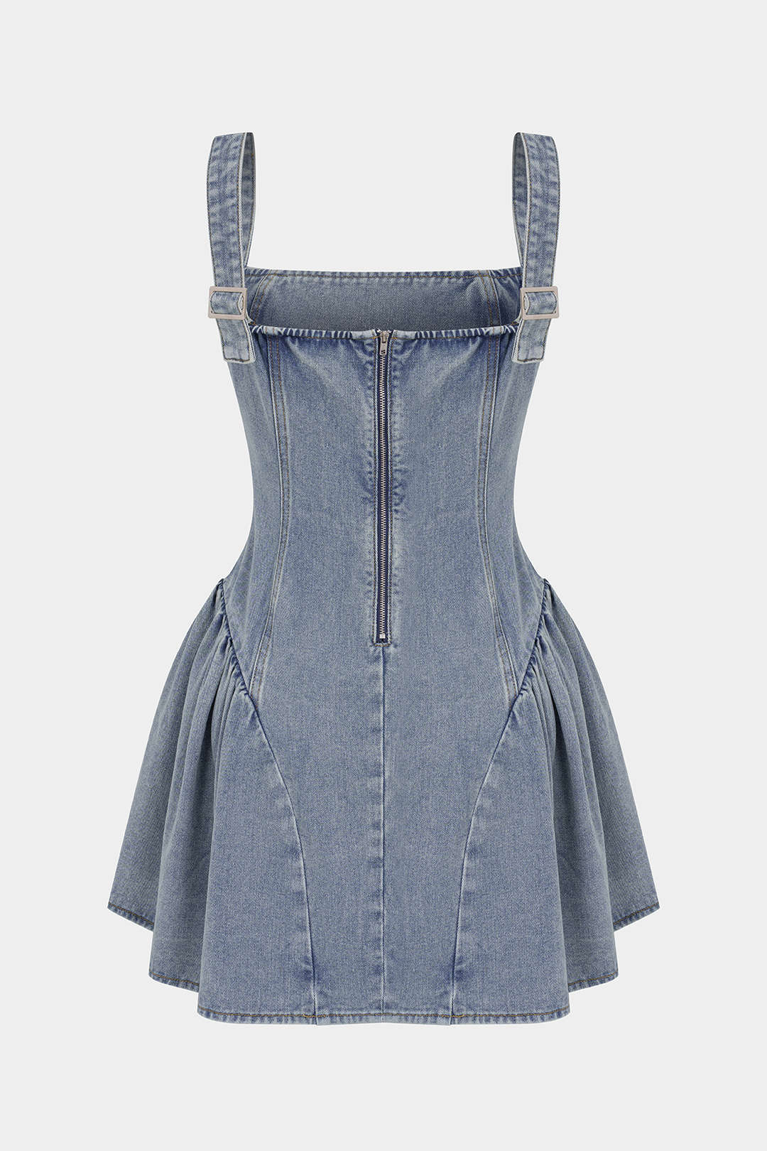 Denim Metallic Button Ruched Slip Sleeveless Mini Dress