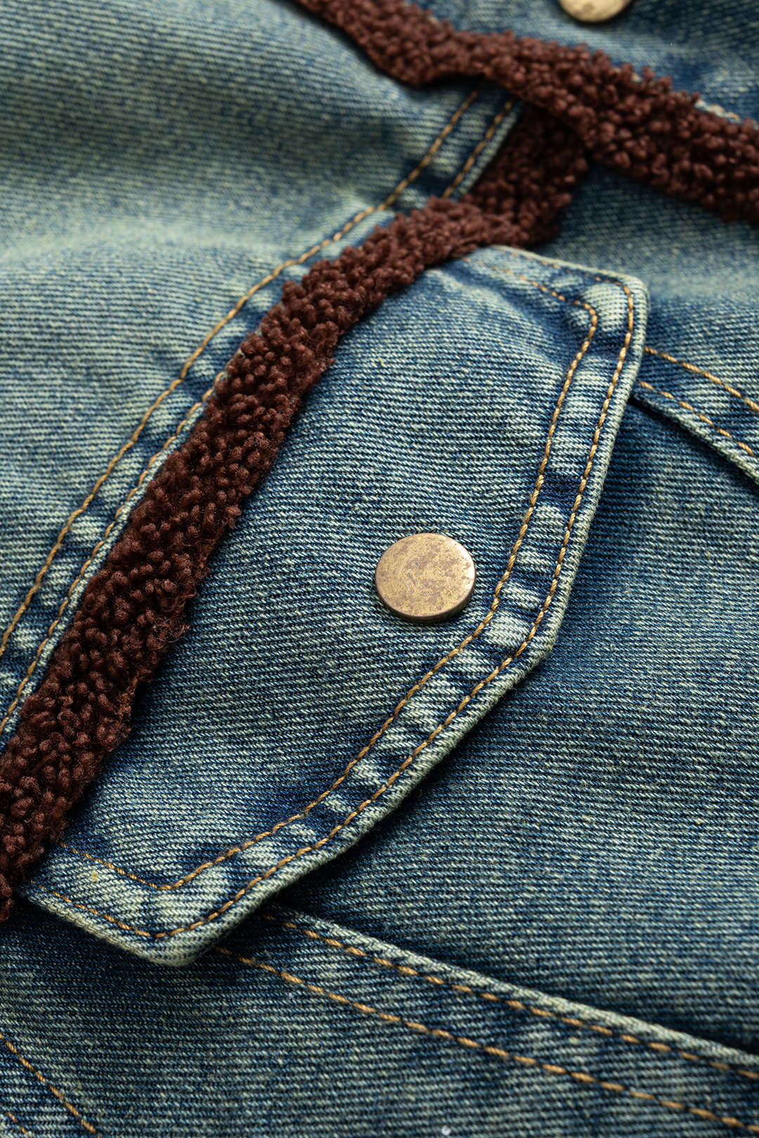 Denim Patchwork Button Fake Pockets Outerwear