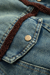 Denim Patchwork Button Fake Pockets Outerwear