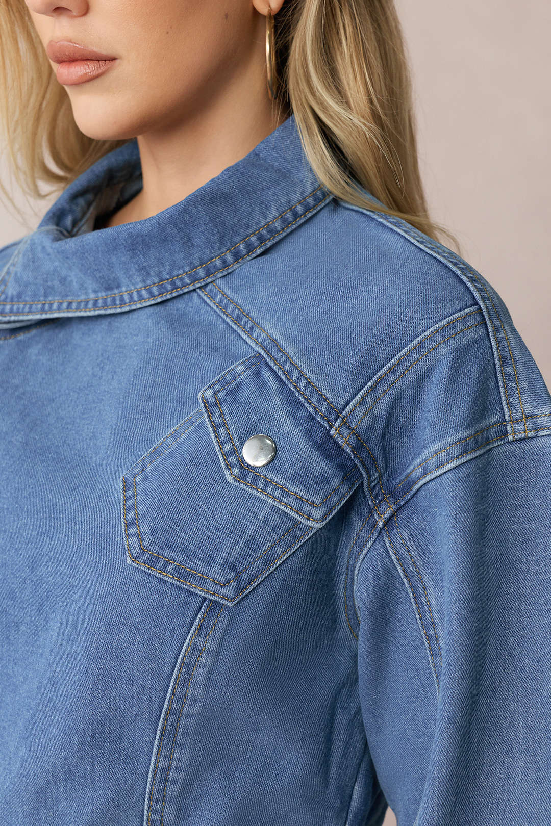 Denim  Asymmetrical Zipper Long-Sleeve Jacket