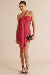 Asymmetrical Twist Knot Ruched Sleeveless Mini Dress