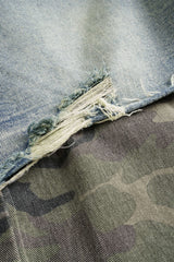 Camo Print Denim Patchwork Button Pocket Jeans