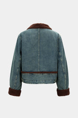 Denim Patchwork Button Fake Pockets Outerwear