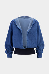 Denim Patchwork Hooded Outerwear