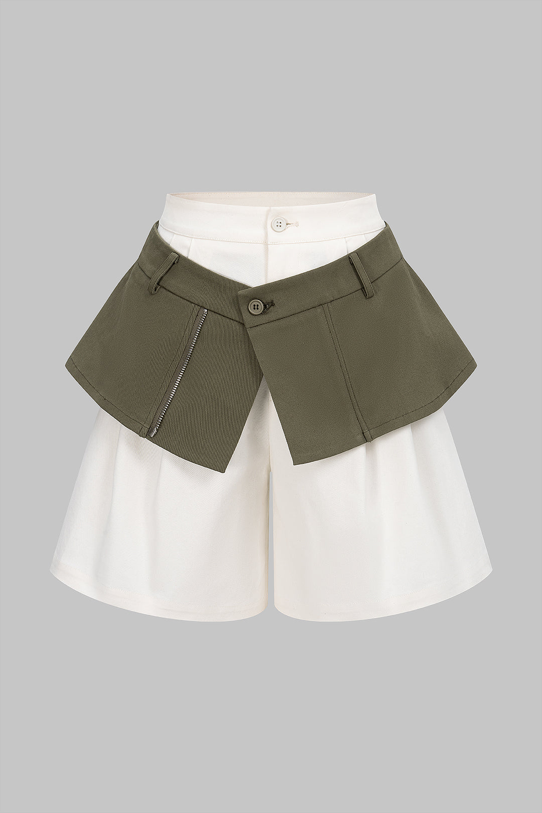 Contrast Double Waistband Zipper High Waist Shorts