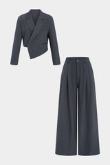 Asymmetrical Notched Lapel Button Blazer And Wide Leg Pants Set
