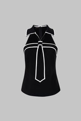Contrast Trim Halter Neck V-Neck Tank Top