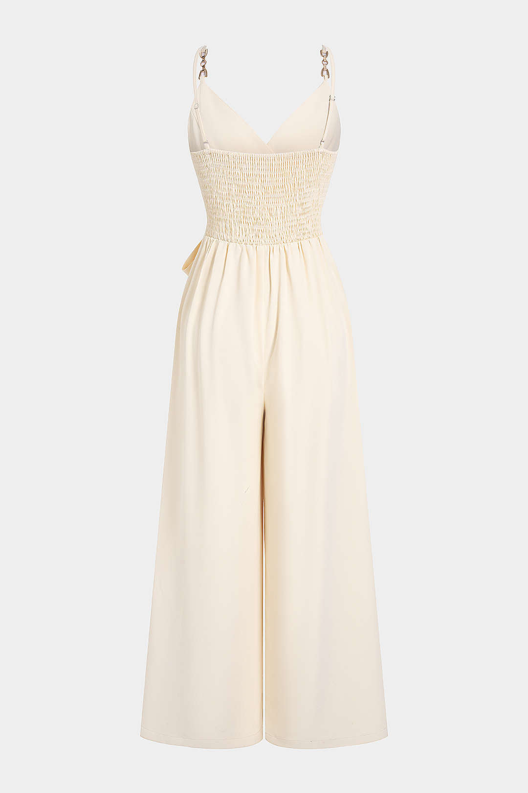 Crossed V-Neck Tie Front Metallic Chain Sleeveless Jumpsuit