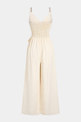 Crossed V-Neck Tie Front Metallic Chain Sleeveless Jumpsuit