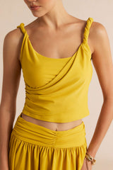 Asymmetrical Ruched Twist Knot Cami Top And Ruched Skirt Set