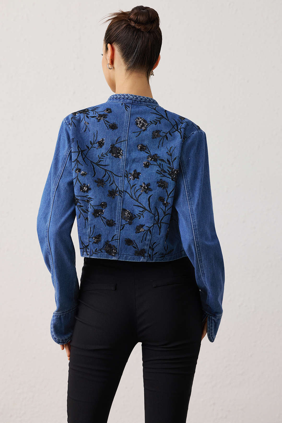 Denim Patchwork Sequin Embroidery Jacket