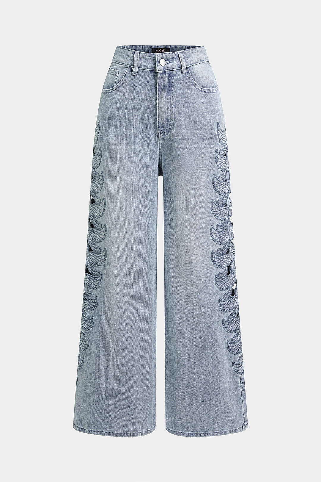 Denim Cut Out Bird Applique Pocket Jeans