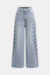 Denim Cut Out Bird Applique Pocket Jeans