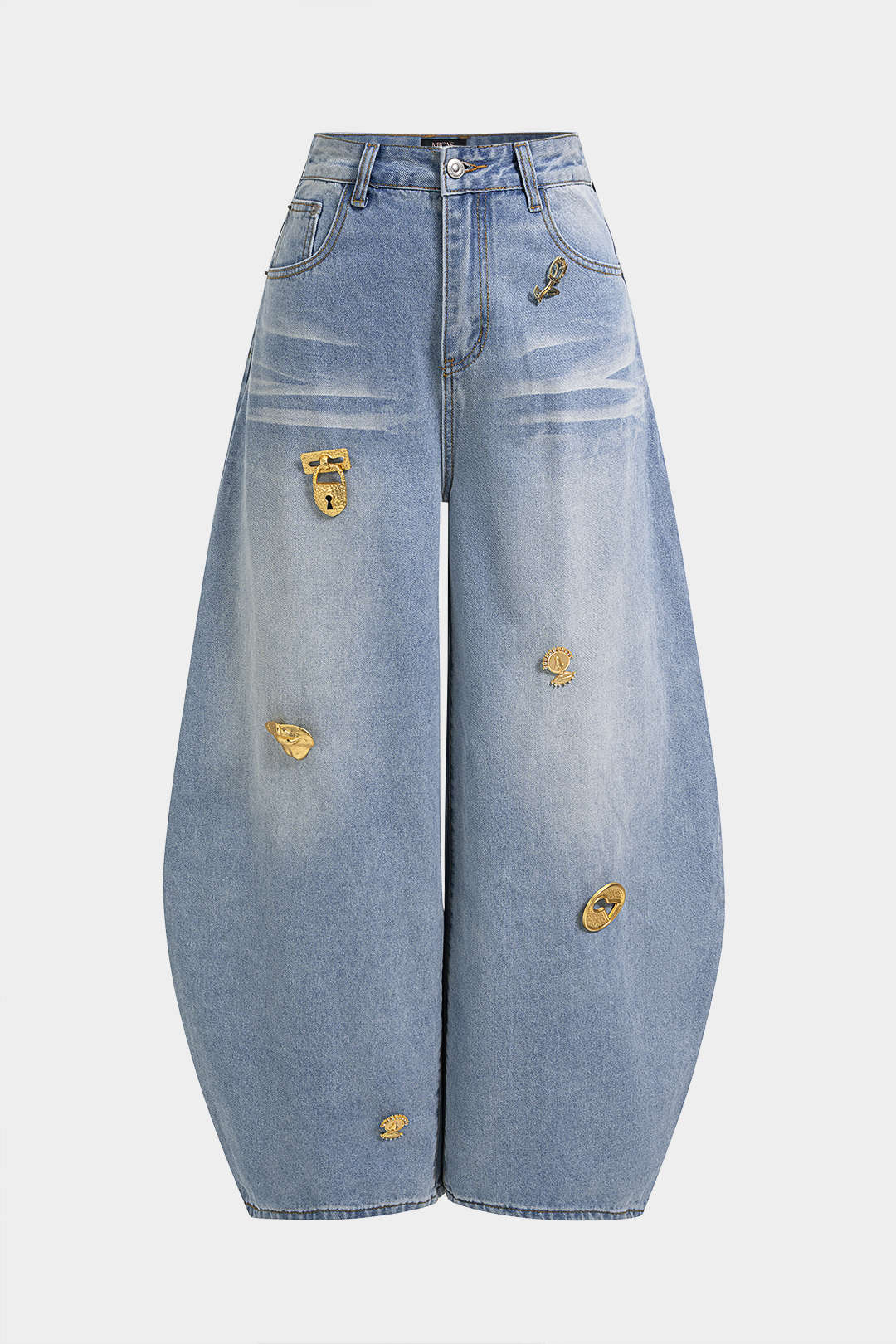 Denim Metallic Decor Wide Leg Jeans