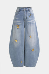 Denim Metallic Decor Wide Leg Jeans
