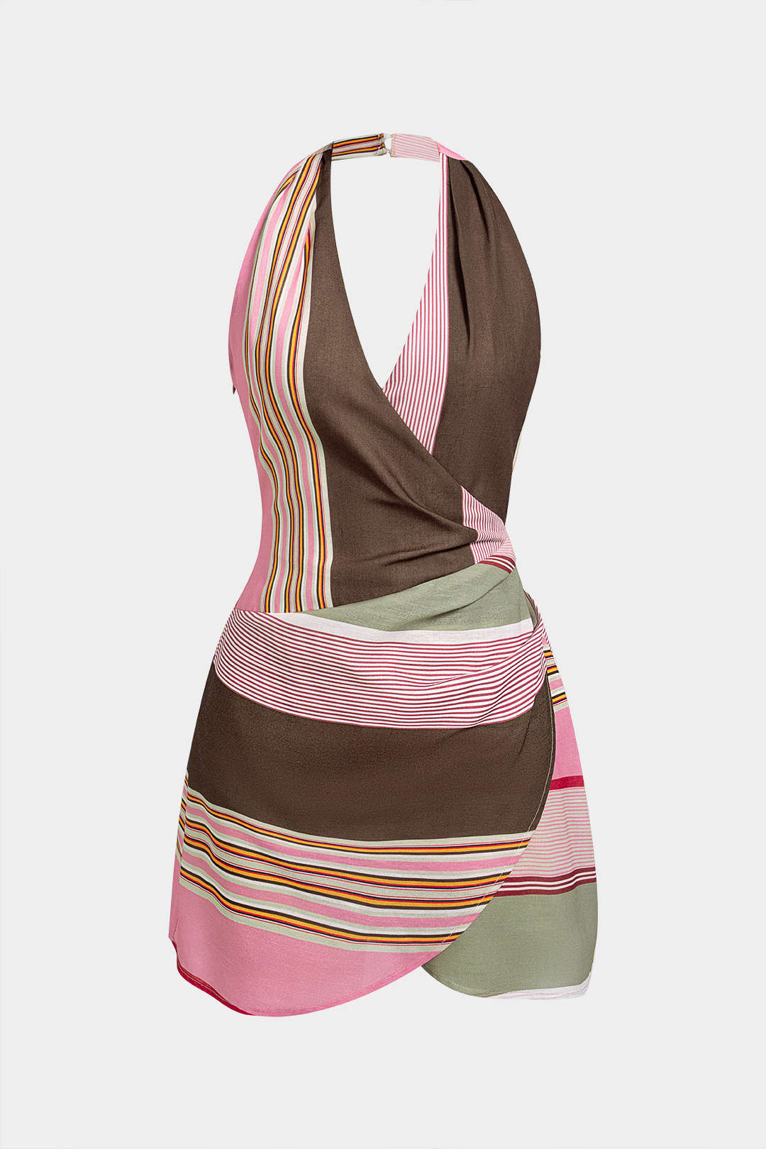 Contrast Stripes Print Halter Neck Sleevelss MIni Dress