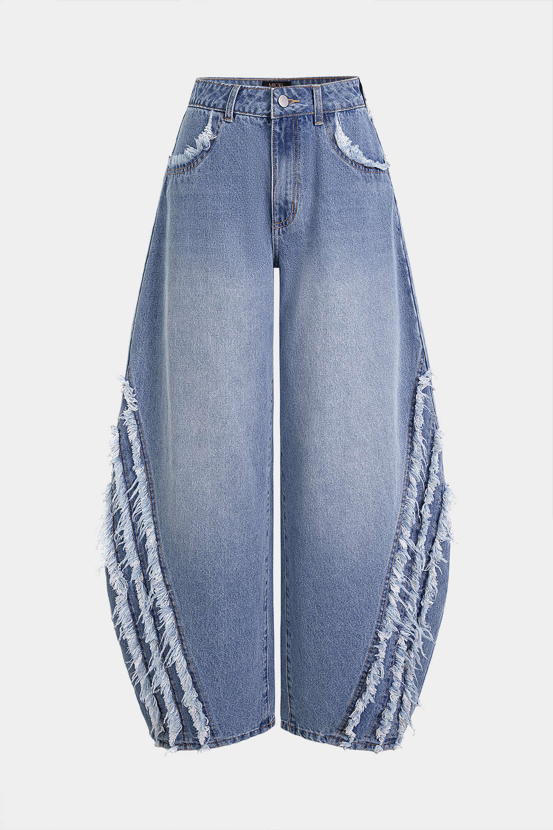 Denim Frayed Wide Leg Jeans
