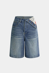 Denim Asymmetrical Pocket Shorts