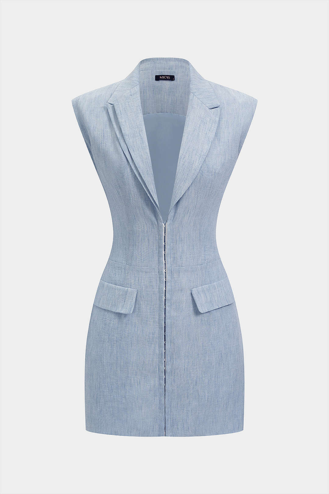 Asymmetrical Notched Lapel V-Neck Cut Out Sleeveless Mini Dress