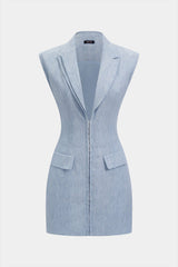 Asymmetrical Notched Lapel V-Neck Cut Out Sleeveless Mini Dress