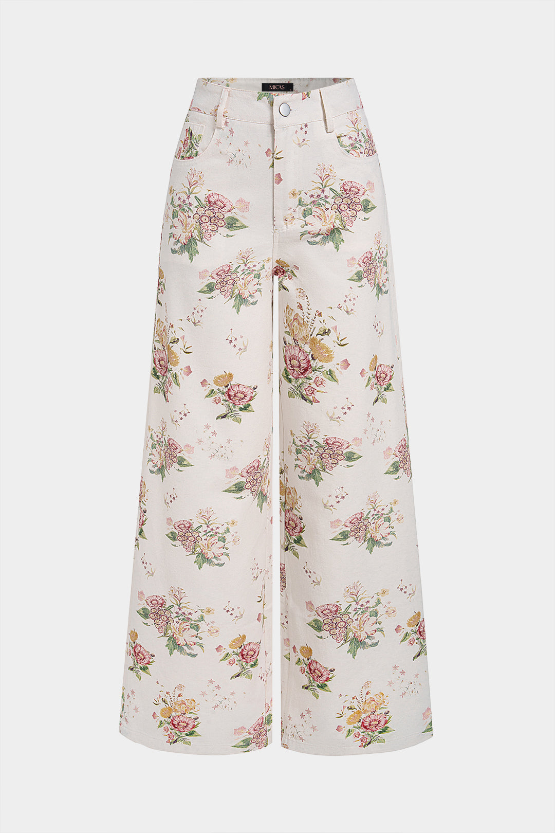 Denim Floral Print High Waist Straight Leg Jeans