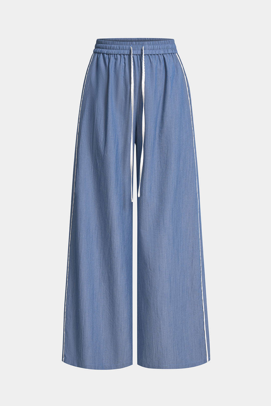 Contrast Binding Drawstring Shirred Waistband Wide Leg Pants