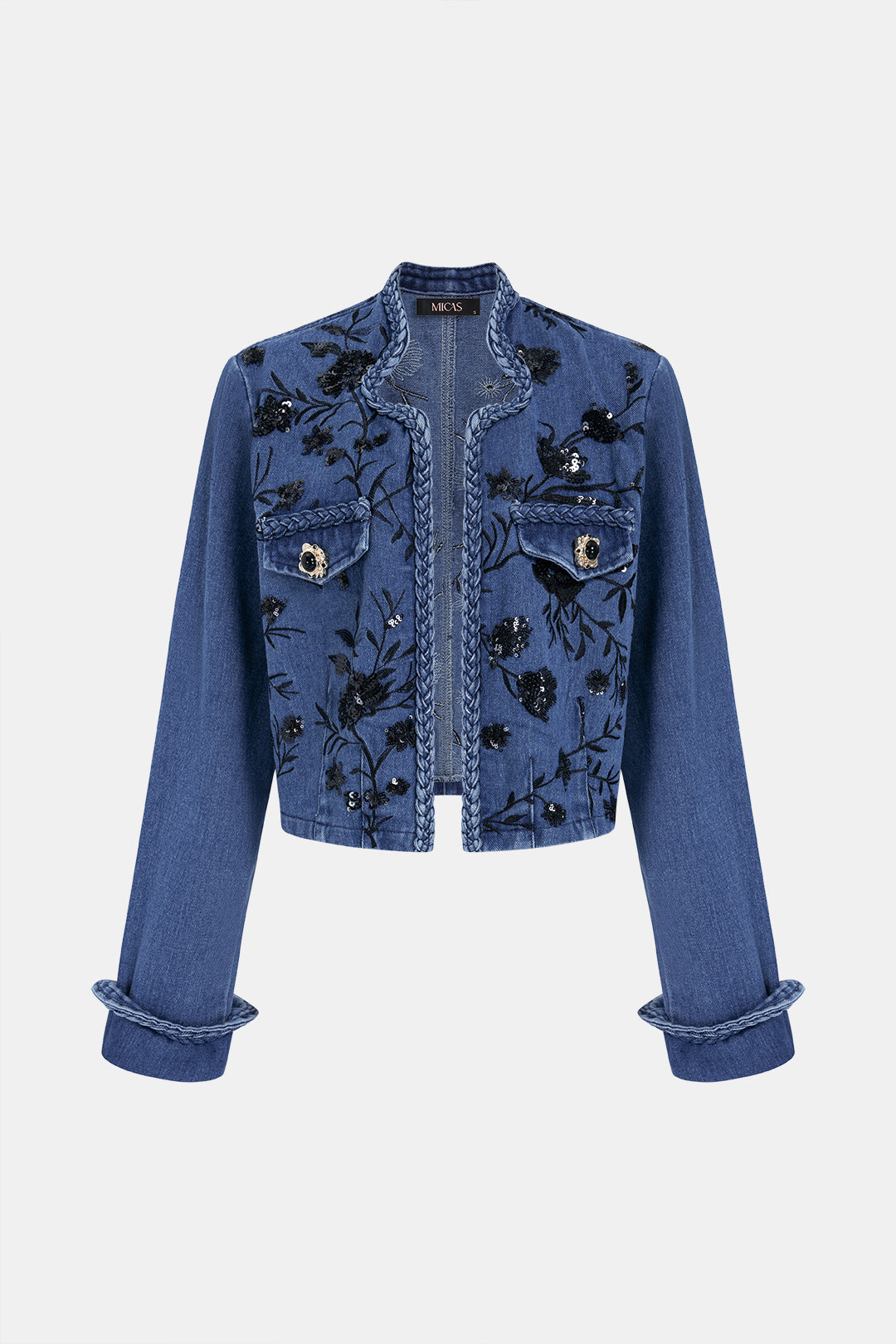 Denim Patchwork Sequin Embroidery Jacket