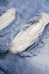 Denim Frayed Zipper High Waist Shorts