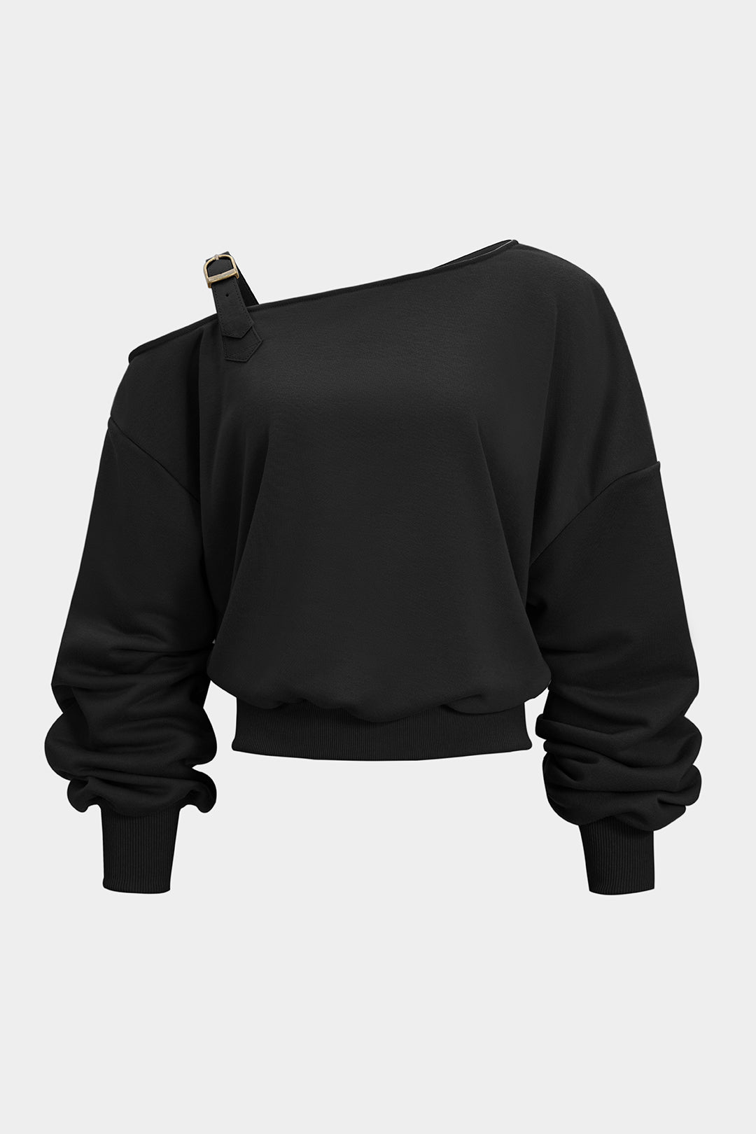 Asymmetrical Neck Ruched Long-Sleeve Top