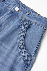 Denim Braided Pocket Zipper Horseshoe Jeans