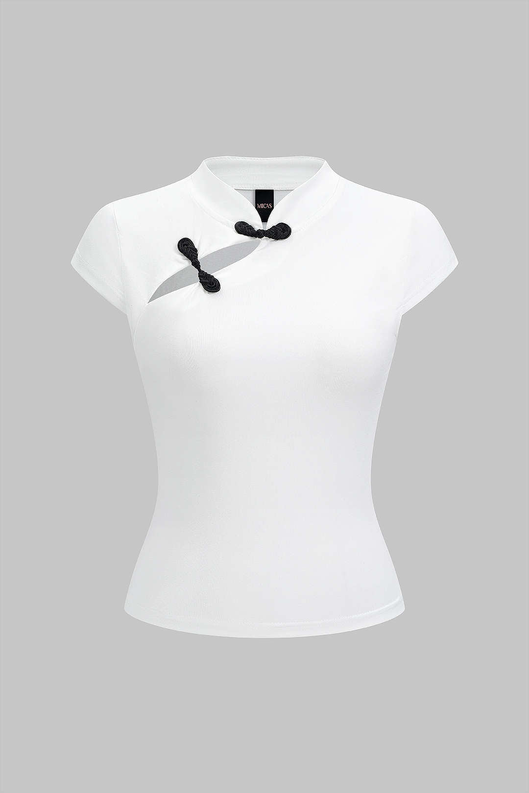 Contrast Frog Button Cut Out Short Sleeve T-Shirt