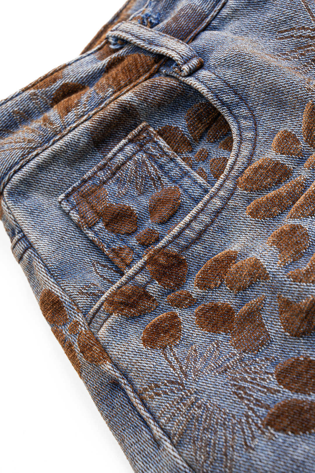 Denim Floral Print High-Waist Pocket Jeans