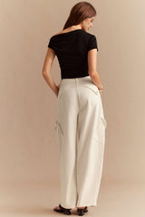 Denim Asymmetrical Pocket Wide Leg Jeans