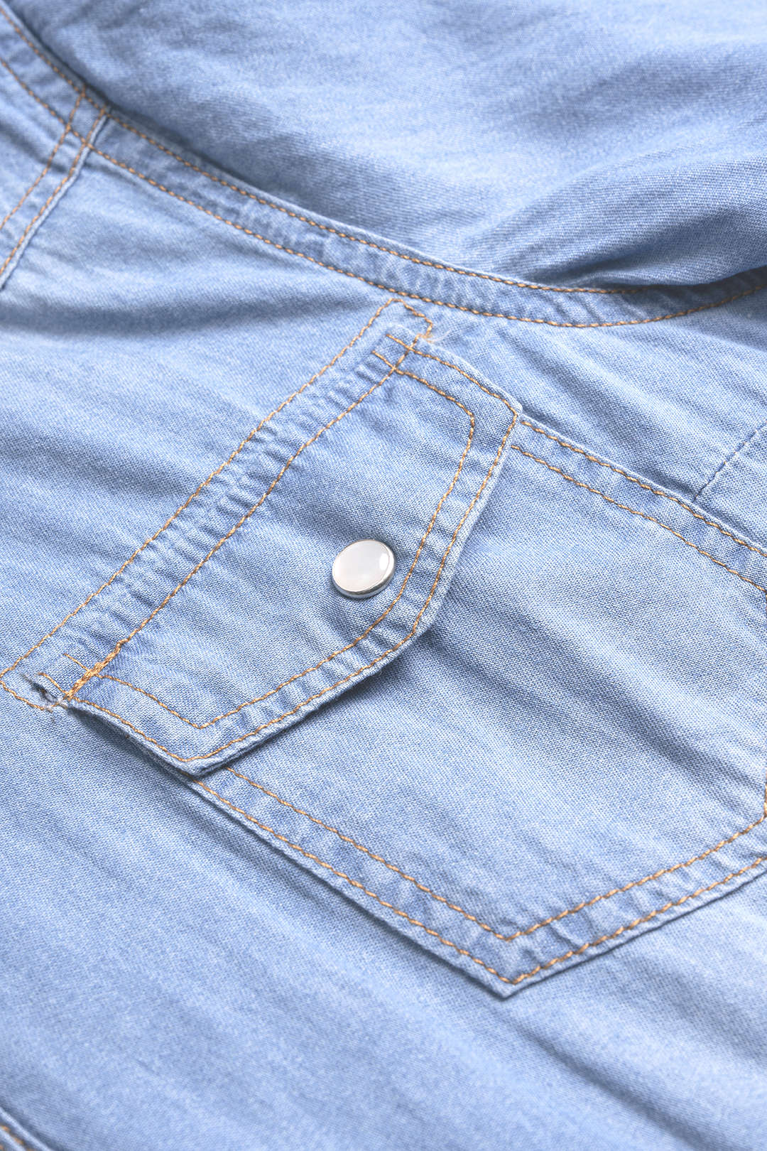 Denim Lapel Knotted Short Sleeve Shirt