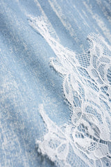 Denim Patchwork Lace Trim Zipper Sleeveless Mini Dress