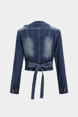 Denim Crossed Tie-Back Asymmetrical Outerwear