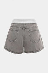 Denim Contrast High Waist Wide Leg Shorts