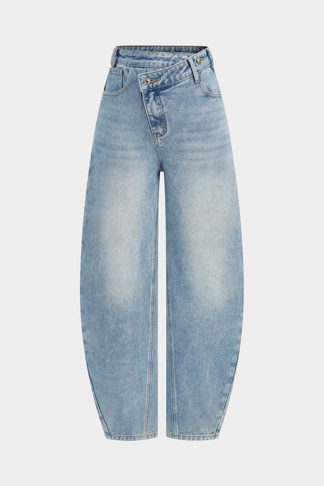 Denim Asymmetrical Button Barrel Jeans