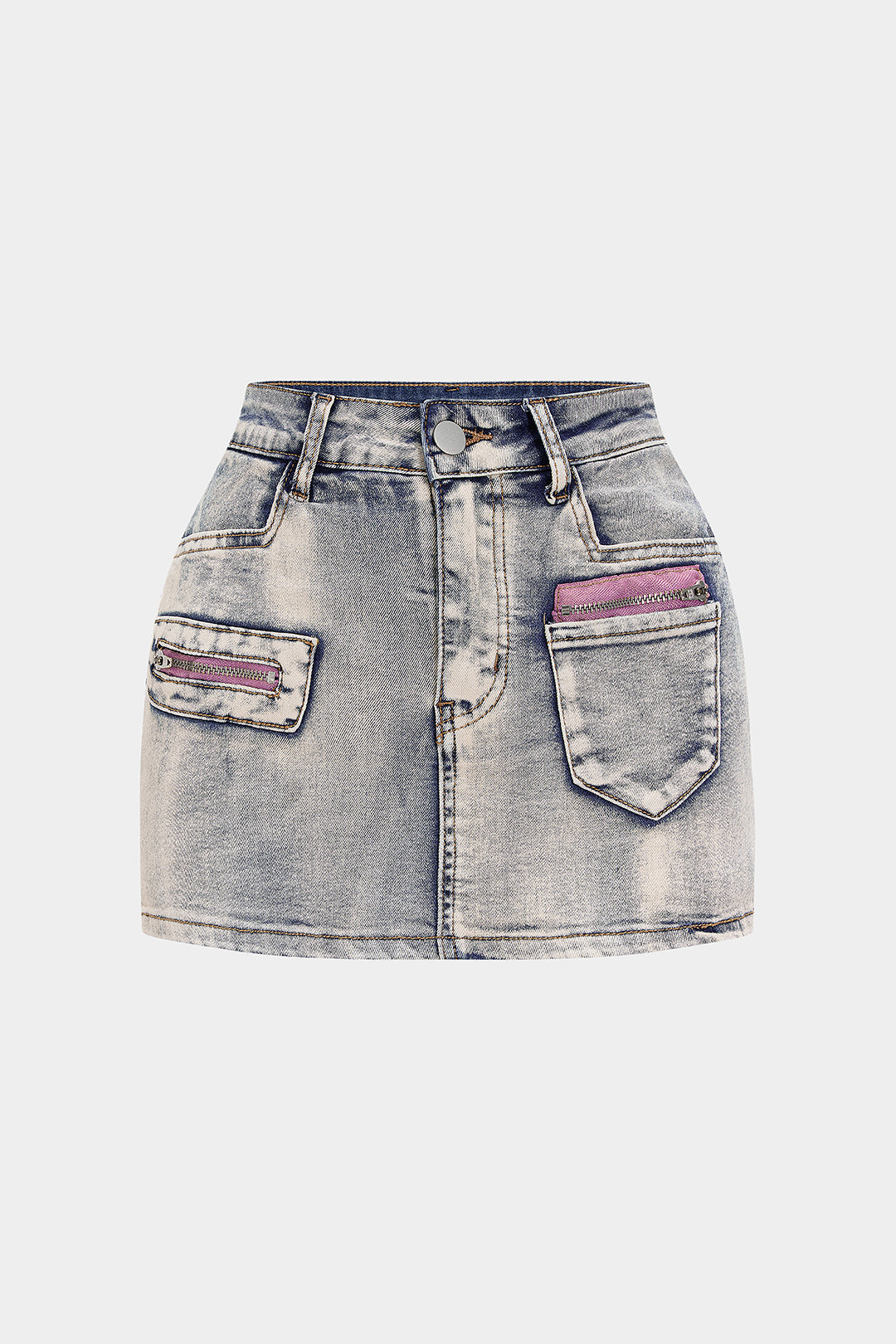Denim Zipper Patchwork Washed Skirt